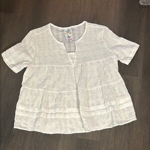 Flowy Sheer White Short Sleeve ladies shirt